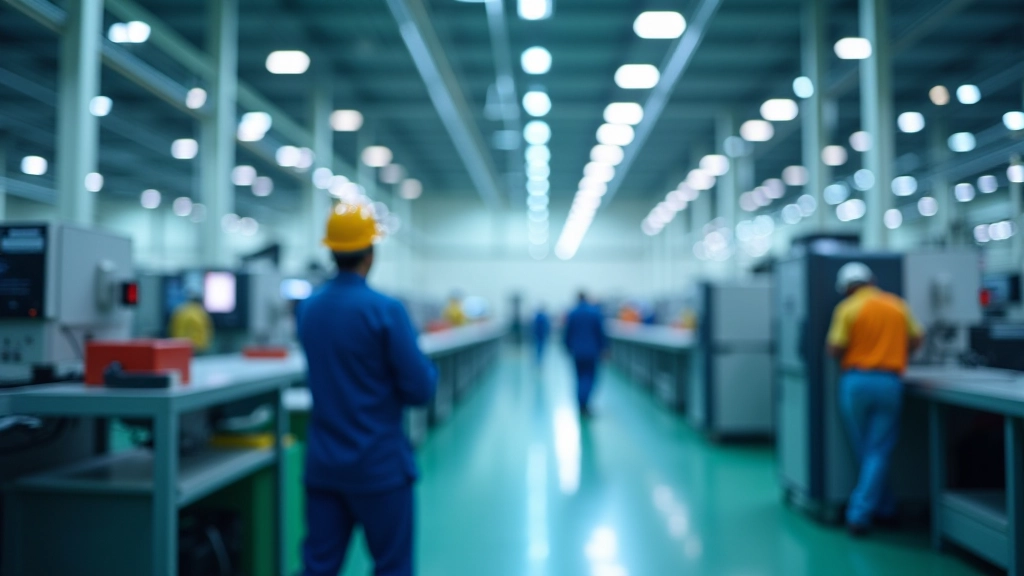 Industrial manufacturing facility with advanced machinery and precision equipment in modern factory setting