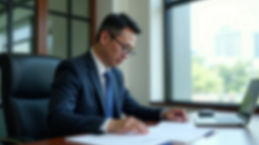 Professional government or corporate office setting with policy documents, financial charts, and analysis materials on a modern desk